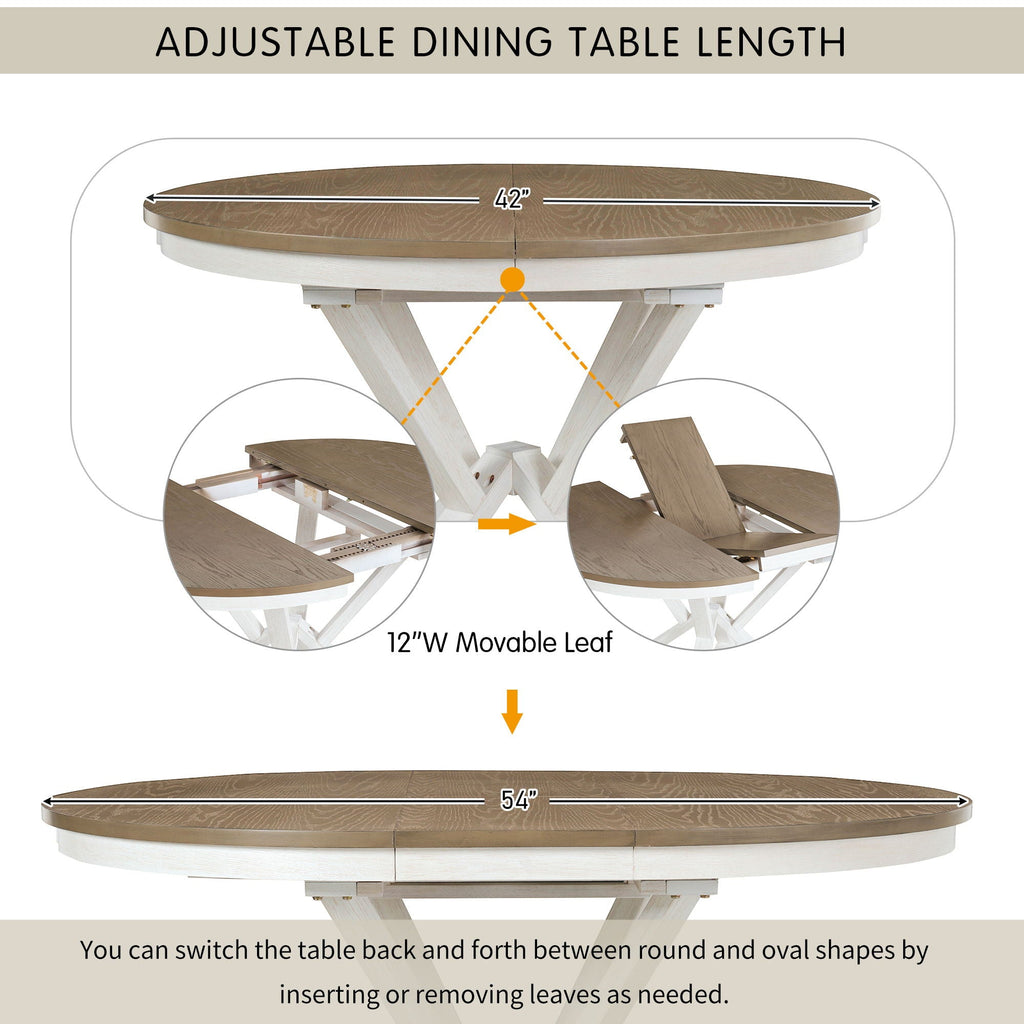 Dining Set With Extendable Round Table And 4 Upholstered Chairs