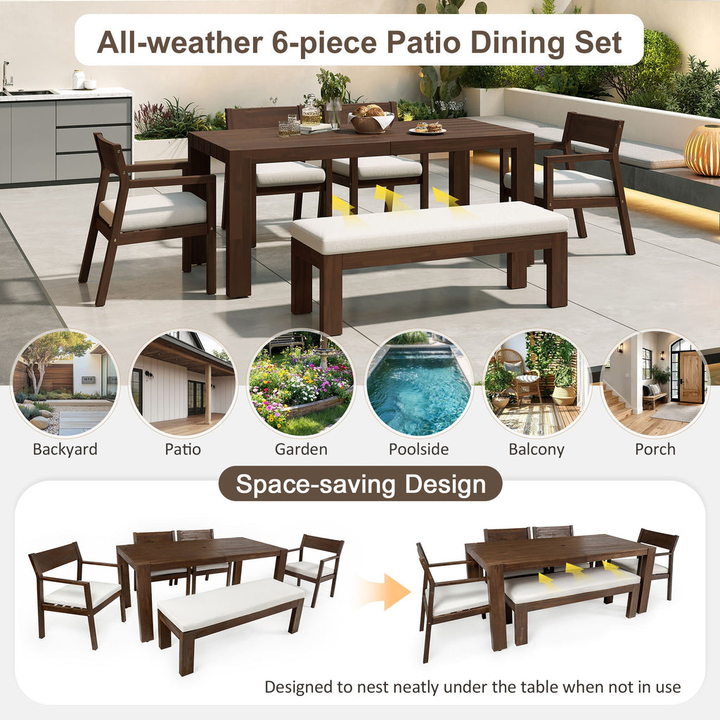Outdoor Dining Set Rectangular Table With Umbrella Hole