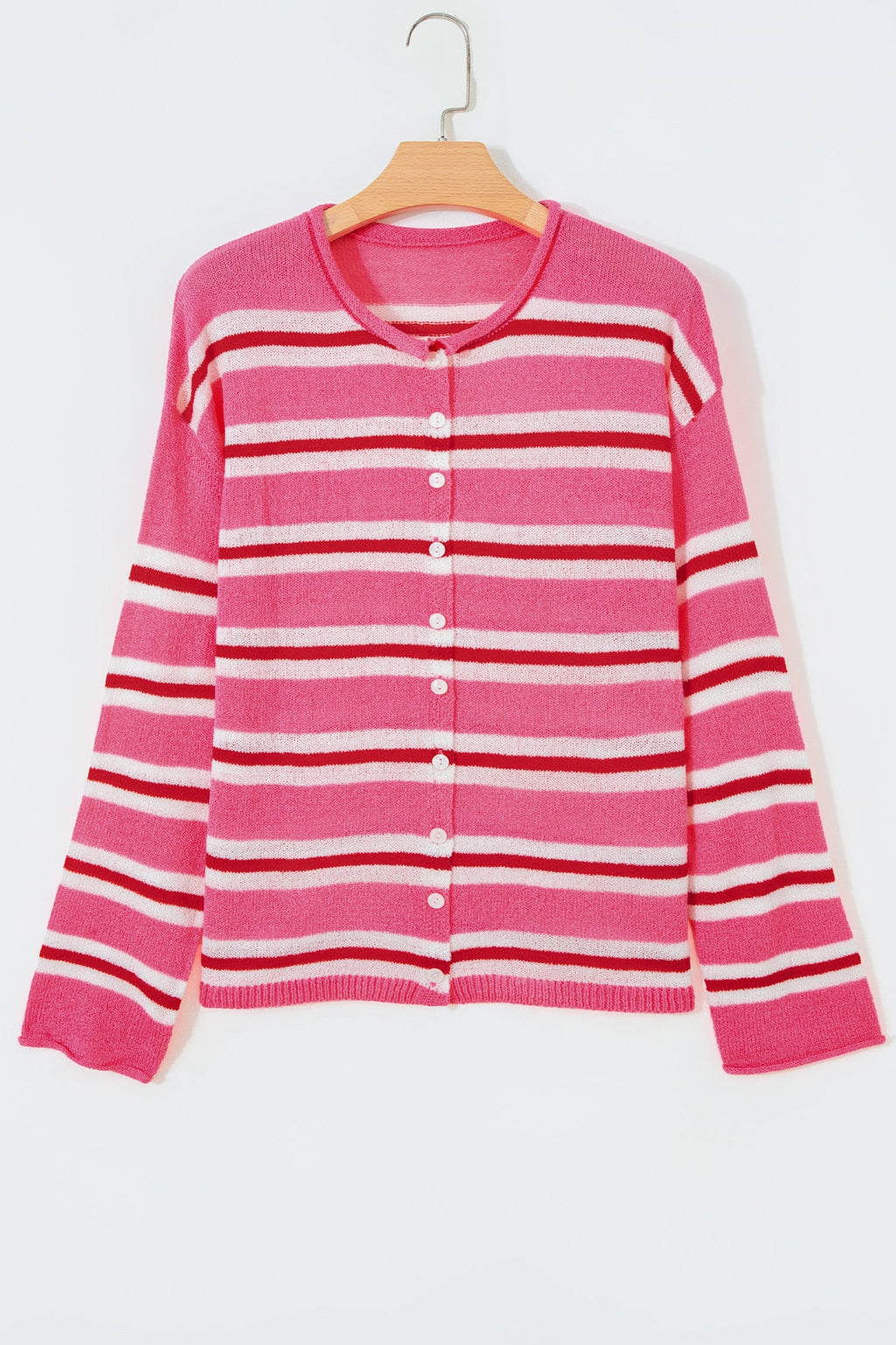 Stripe Drop Shoulder Buttoned Knit Cardigan
