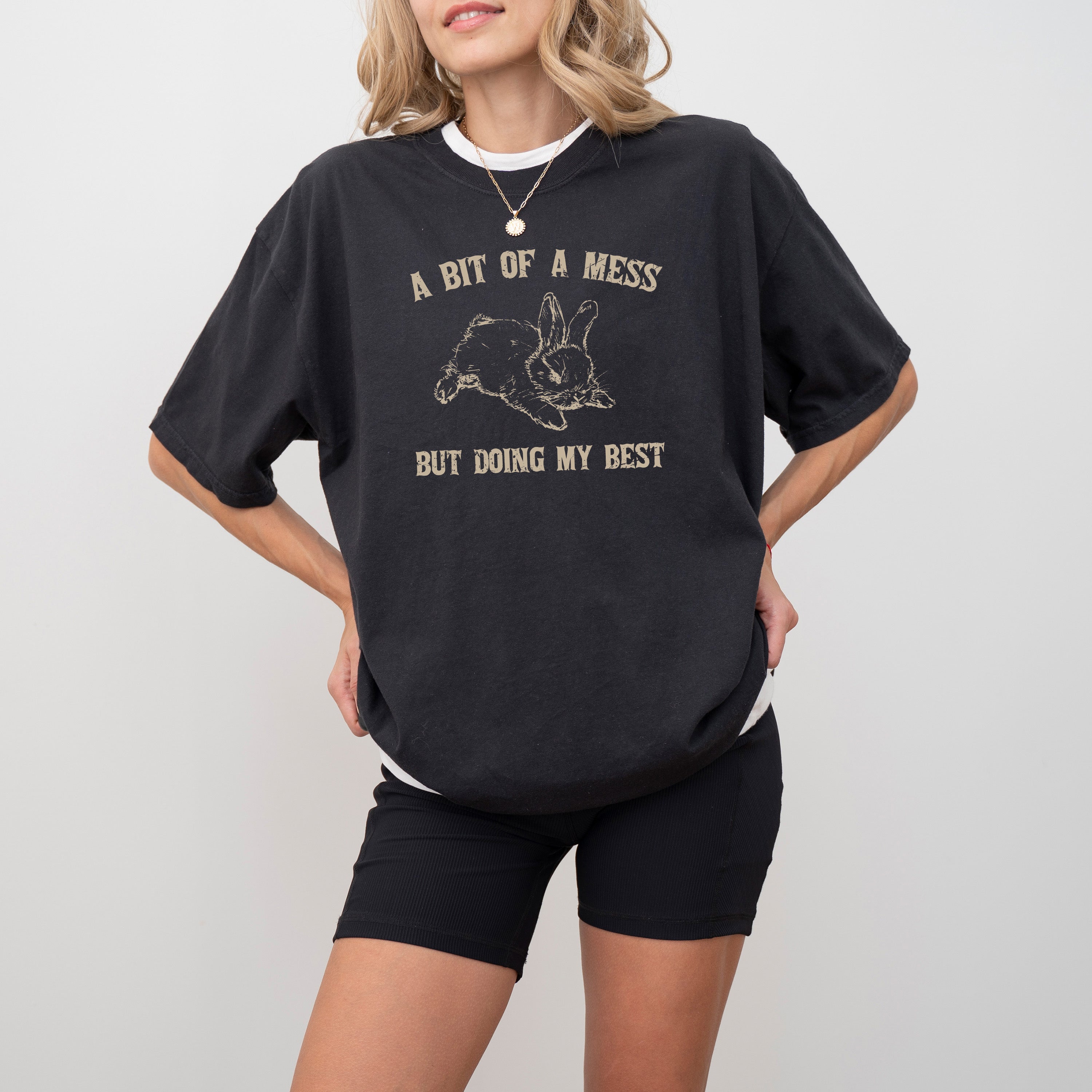 A Bit Of A Mess, Doing My Best Cute Bunny Rabbit Meme Graphic Comfort Colors Tee