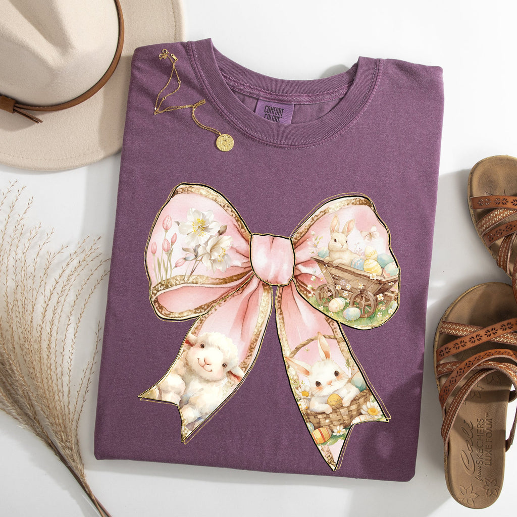 Adorable Bow Ribbon Easter Bunny Jesus Holiday Blessings For Easter Comfort Colors Tee
