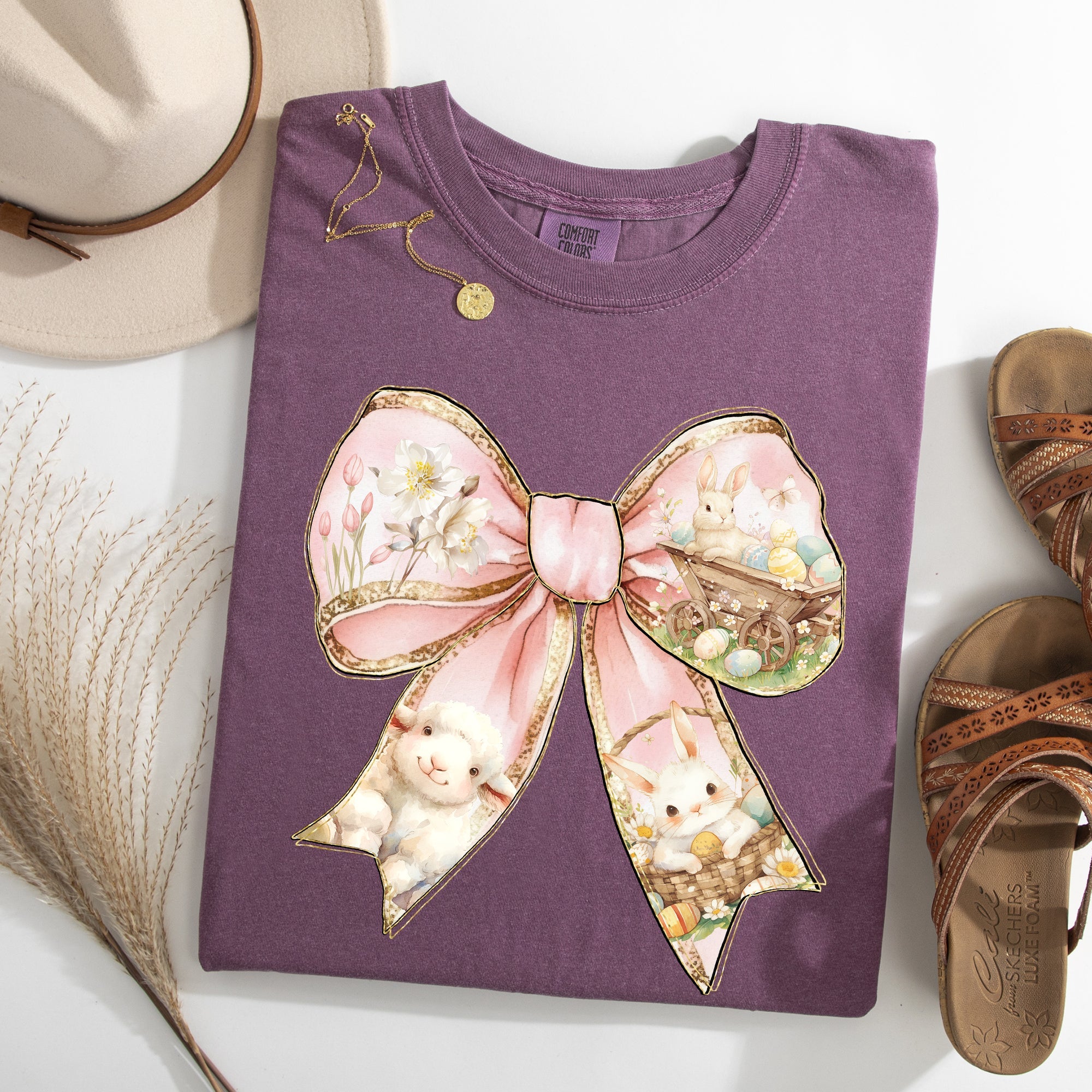 Adorable Bow Ribbon Easter Bunny Jesus Holiday Blessings For Easter Comfort Colors Tee