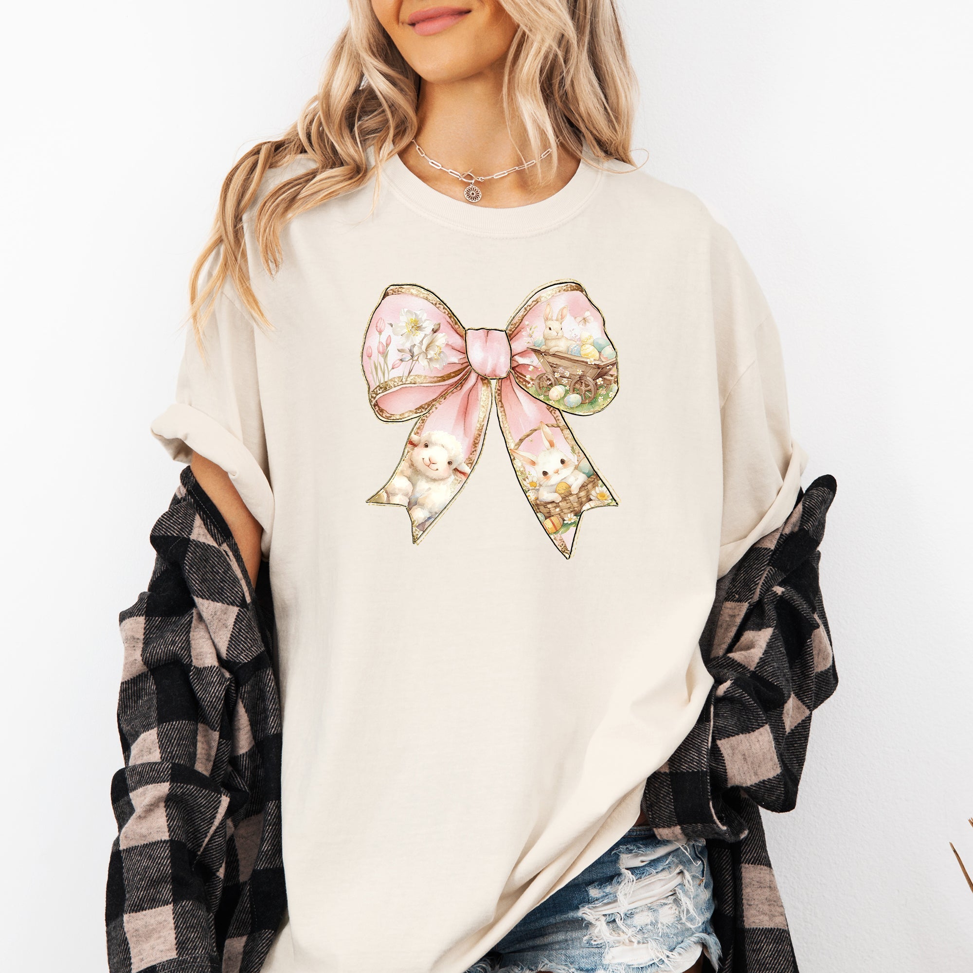 Adorable Bow Ribbon Easter Bunny Jesus Holiday Blessings For Easter Comfort Colors Tee