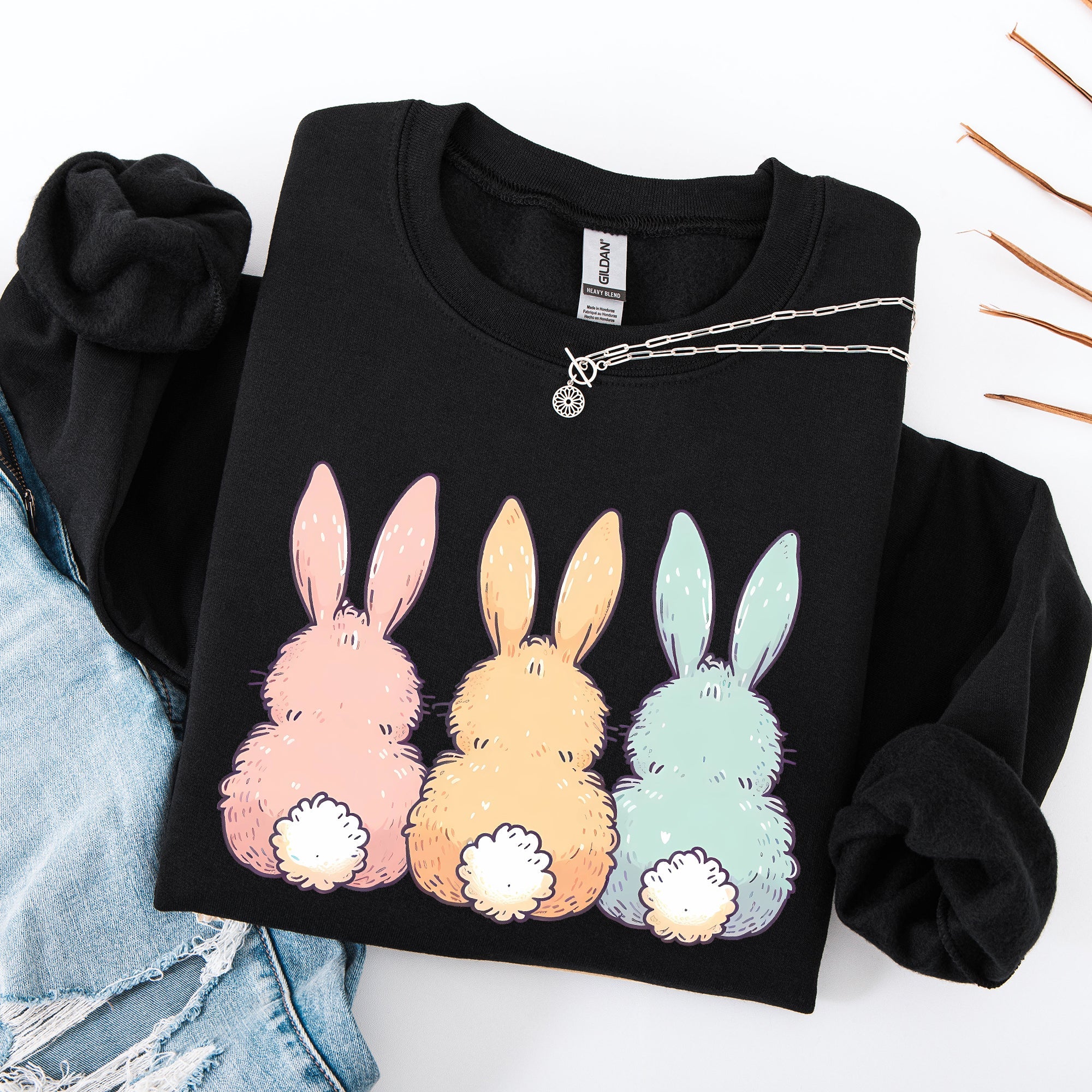 Adorable Bunnies In A Row Easter Jesus Rabbit Holiday Celebration Edition Graphic Sweatshirt
