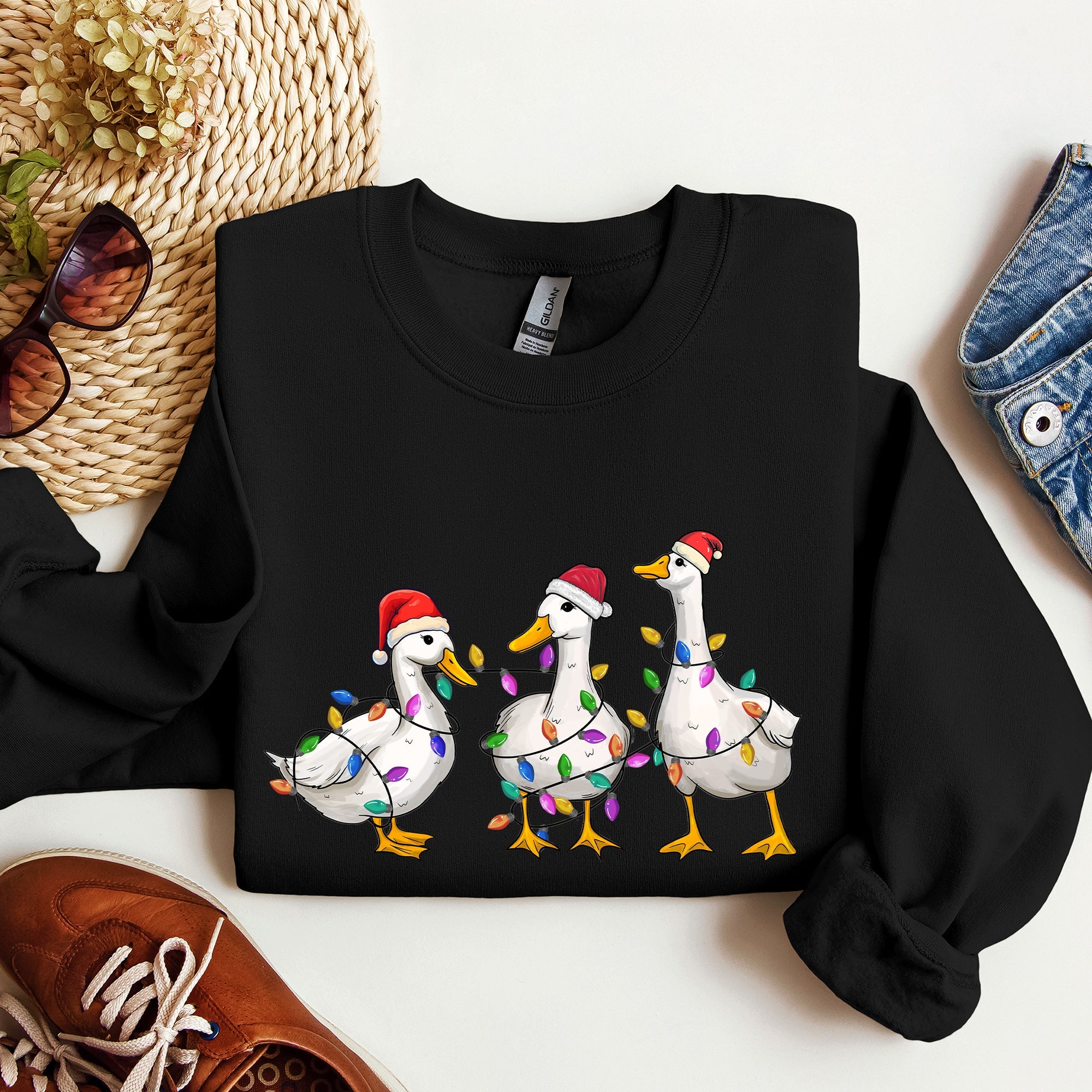 Adorable Christmas Ducks Santa Farm Life Holiday Scene With Cozy Farmhouse Charm Sweatshirt