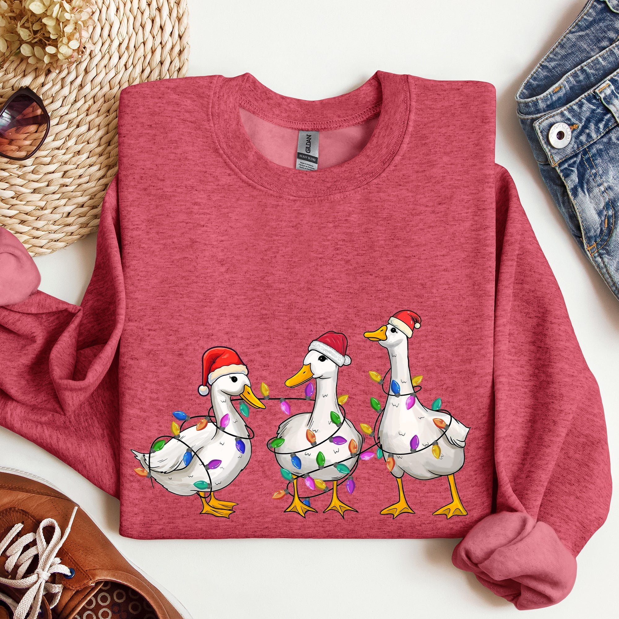 Adorable Christmas Ducks Santa Farm Life Holiday Scene With Cozy Farmhouse Charm Sweatshirt