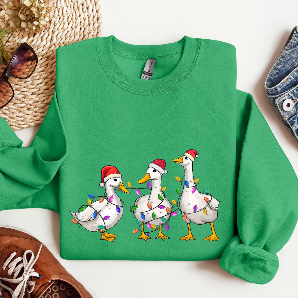 Adorable Christmas Ducks Santa Farm Life Holiday Scene With Cozy Farmhouse Charm Sweatshirt