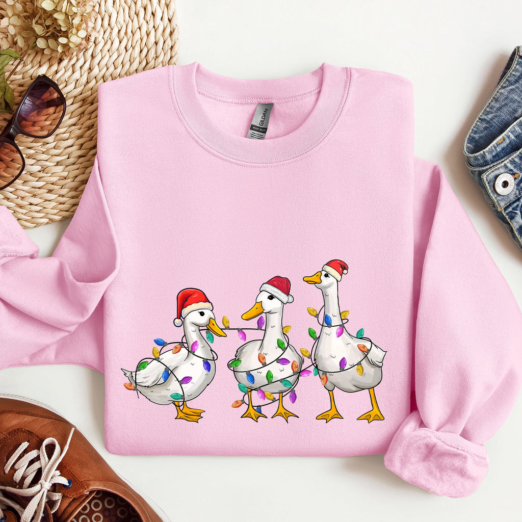 Adorable Christmas Ducks Santa Farm Life Holiday Scene With Cozy Farmhouse Charm Sweatshirt
