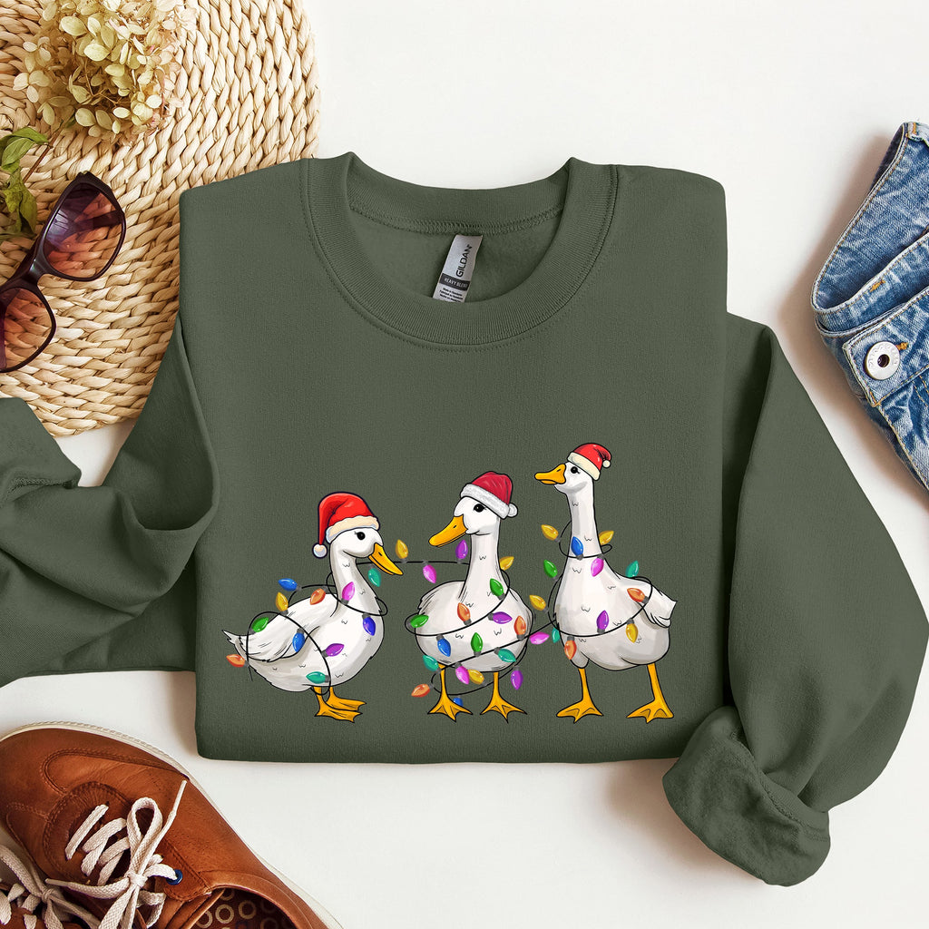 Adorable Christmas Ducks Santa Farm Life Holiday Scene With Cozy Farmhouse Charm Sweatshirt