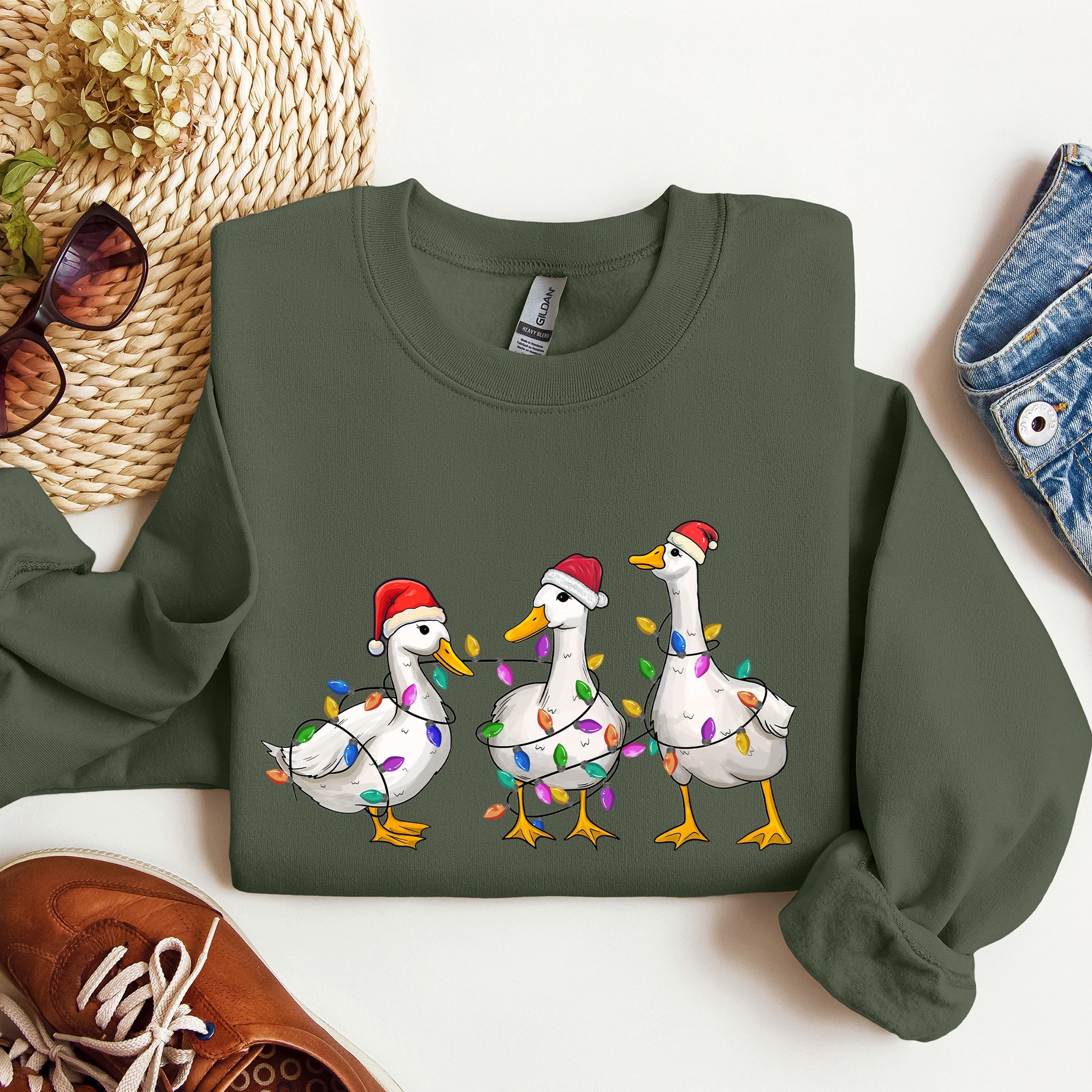 Adorable Christmas Ducks Santa Farm Life Holiday Scene With Cozy Farmhouse Charm Sweatshirt