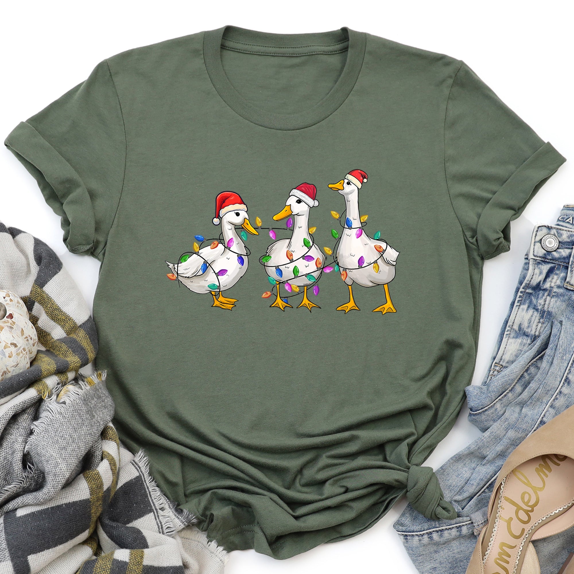 Adorable Christmas Ducks Santa Farmlife Limited Edition Cozy Vintage Graphic Tee