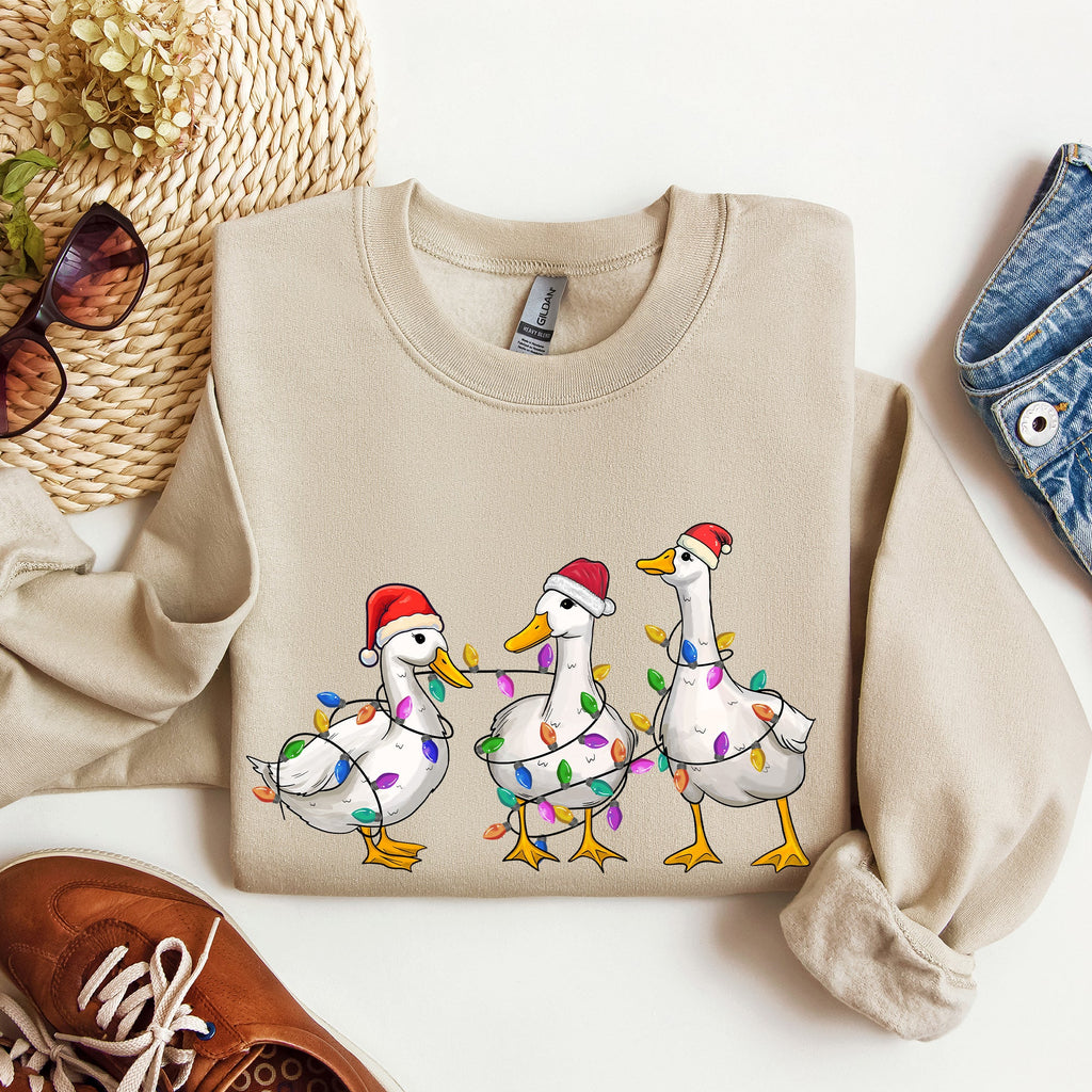 Adorable Christmas Ducks Santa Farm Life Holiday Scene With Cozy Farmhouse Charm Sweatshirt