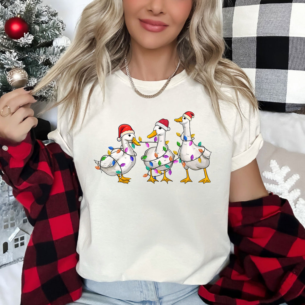 Adorable Christmas Ducks Santa Farmlife Limited Edition Cozy Vintage Graphic Tee