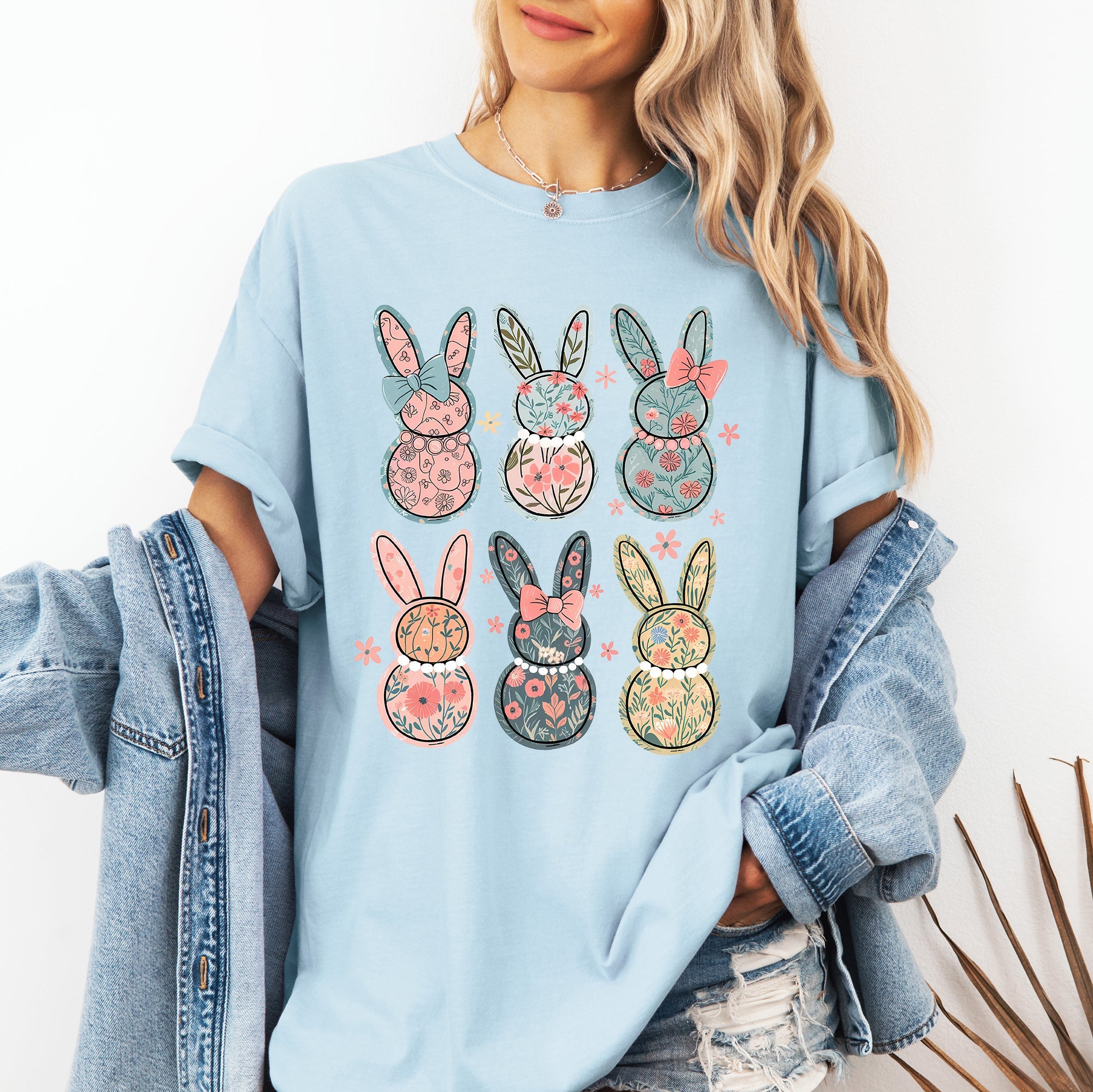 Adorable Floral Bunnies Easter Jesus Rabbit Holiday Theme Graphic Comfort Colors Tee