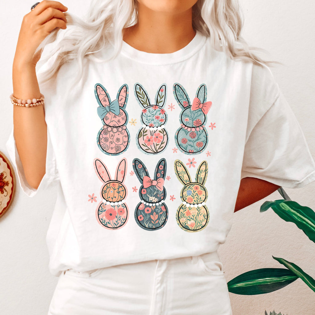 Adorable Floral Bunnies Easter Jesus Rabbit Holiday Theme Graphic Comfort Colors Tee