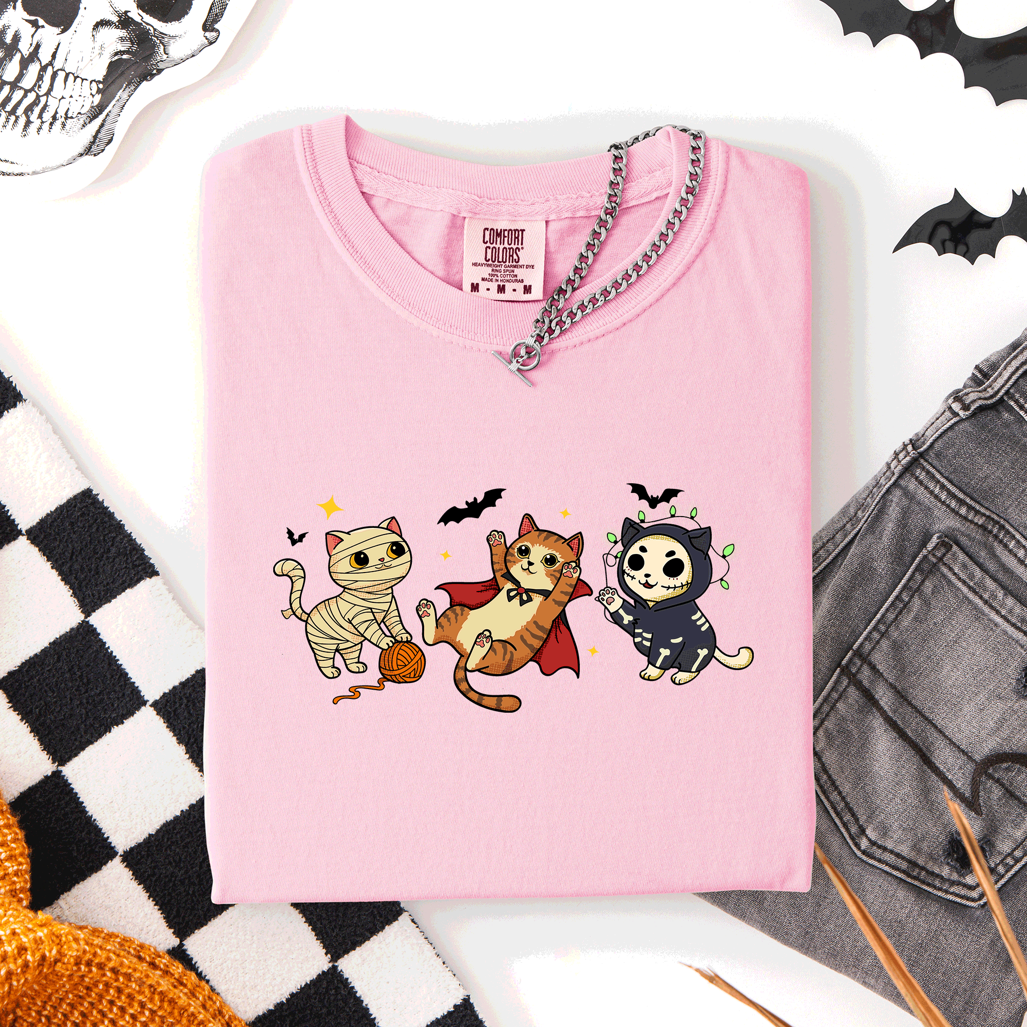 Adorable Halloween Cats Cozy Autumn Cat Themed Whimsical Feline Nighttime Festival Favorite Comfort Colors Tee