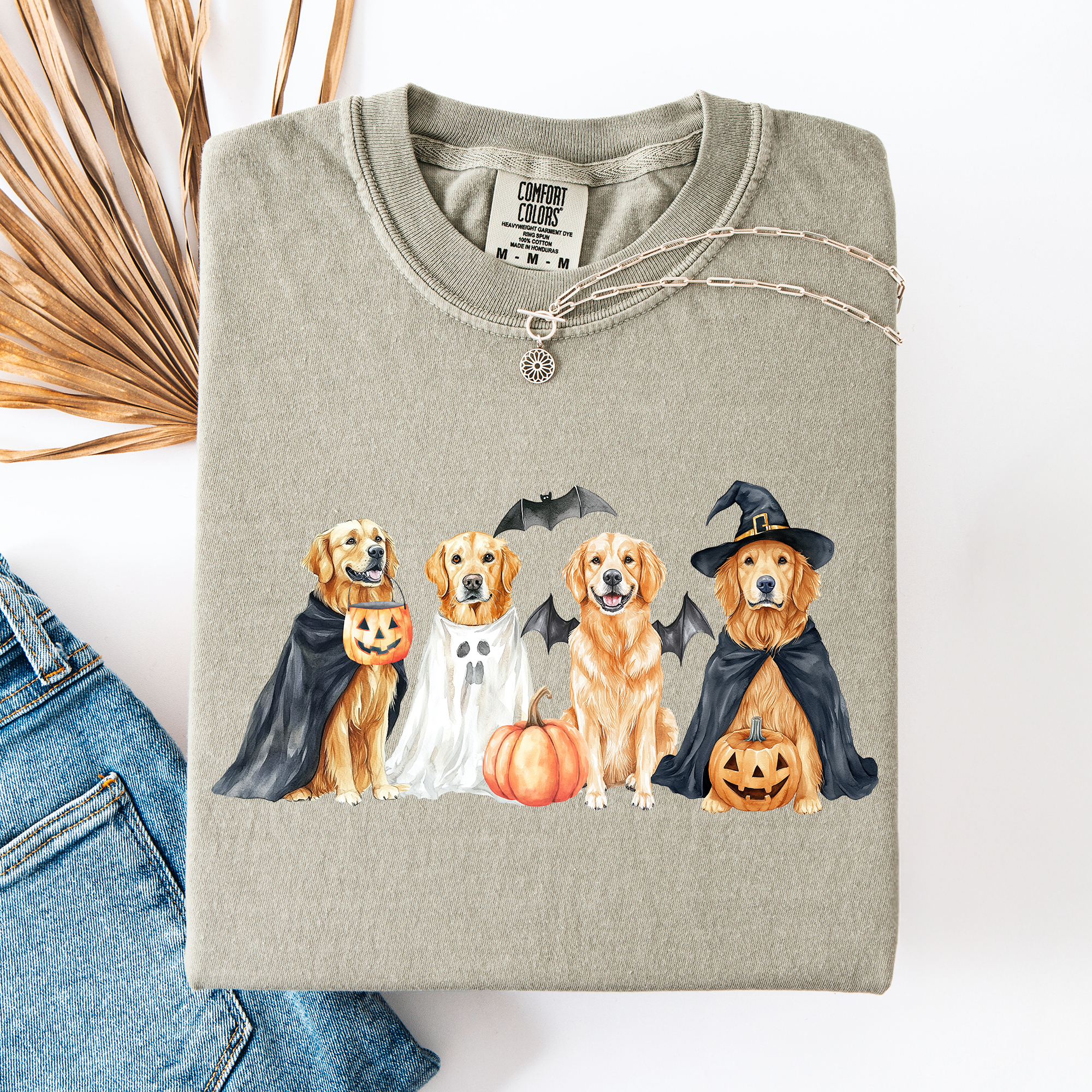 Adorable Halloween Dogs And Bats Pumpkins Spooky Witch Scene Cozy Comfort Colors Tee