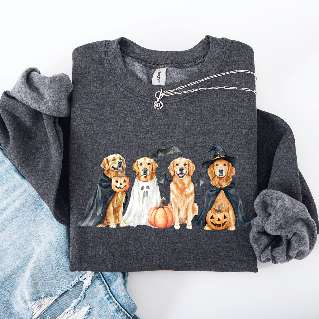 Adorable Halloween Dogs, Bats, Pumpkins, Spooky Witch Patchwork Retro Sweatshirt