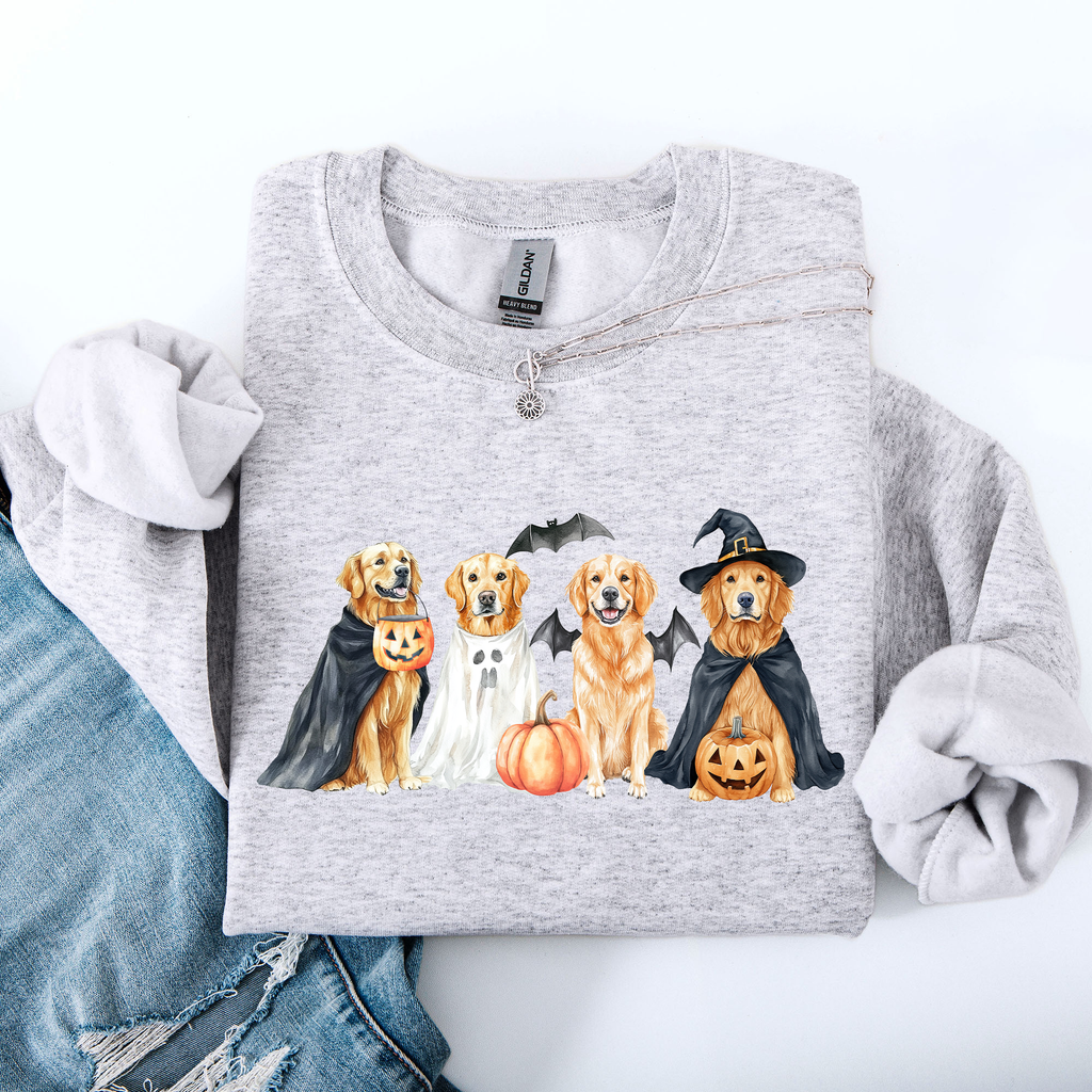 Adorable Halloween Dogs, Bats, Pumpkins, Spooky Witch Patchwork Retro Sweatshirt