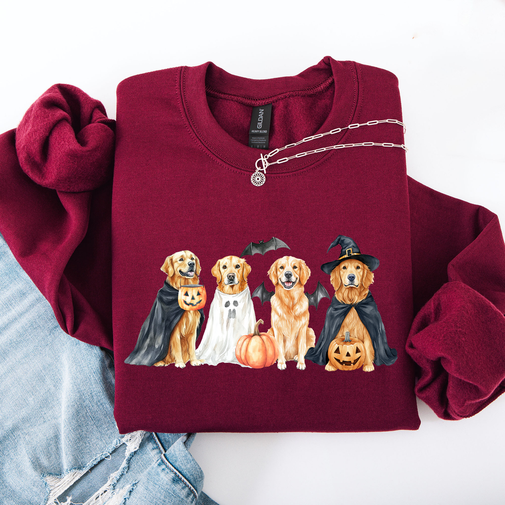 Adorable Halloween Dogs, Bats, Pumpkins, Spooky Witch Patchwork Retro Sweatshirt