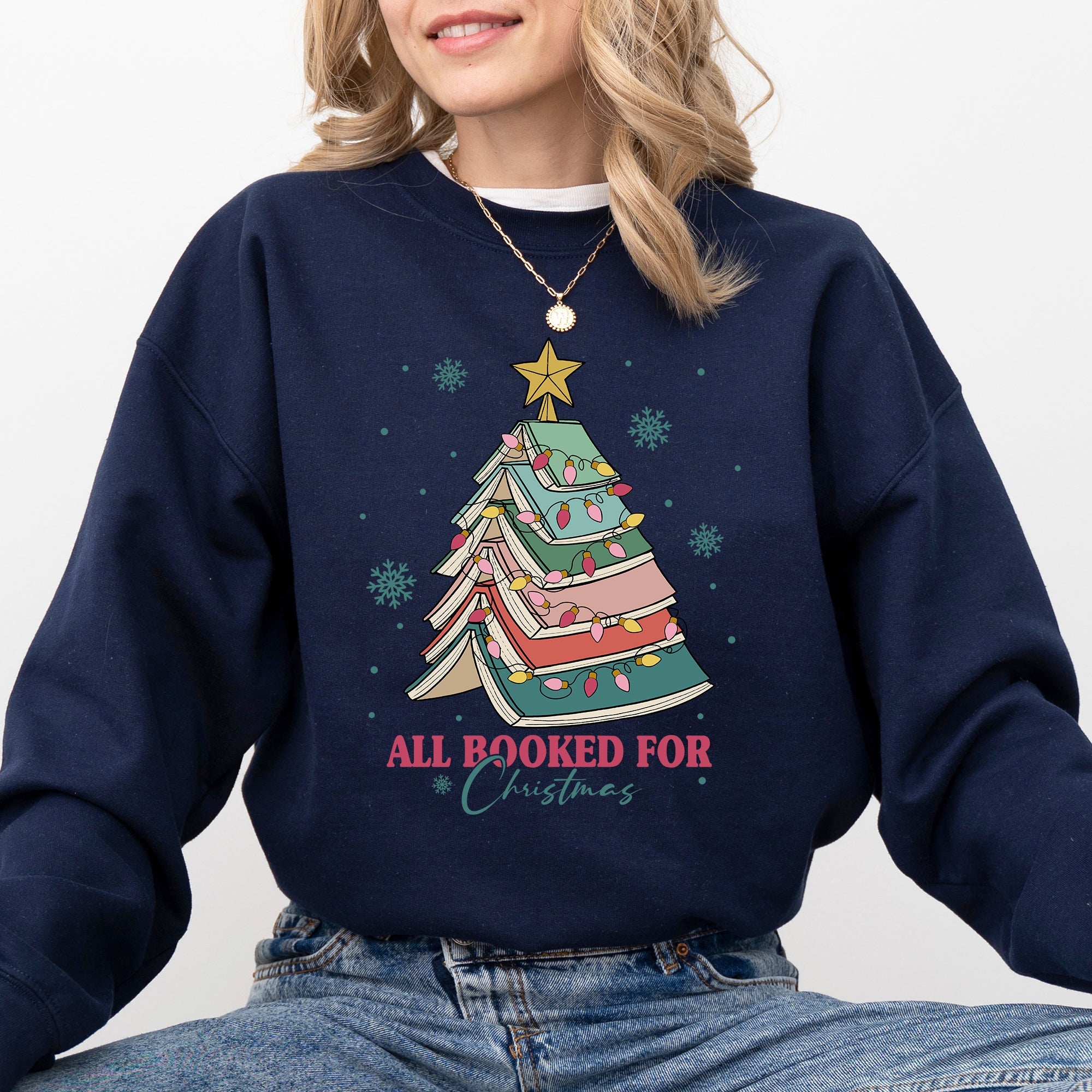 All Booked For Christmas Reading Teacher Winter Santa Xmas Festive Cozy Sweatshirt