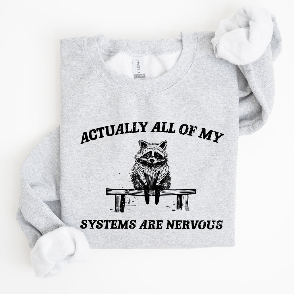 All Of My Systems Are Nervous Anxiety Raccoon Mental Health Expression Sweatshirt