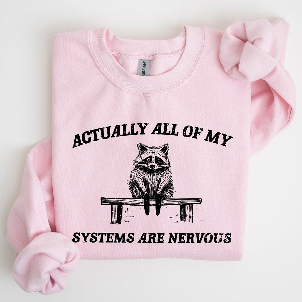 All Of My Systems Are Nervous Anxiety Raccoon Mental Health Expression Sweatshirt