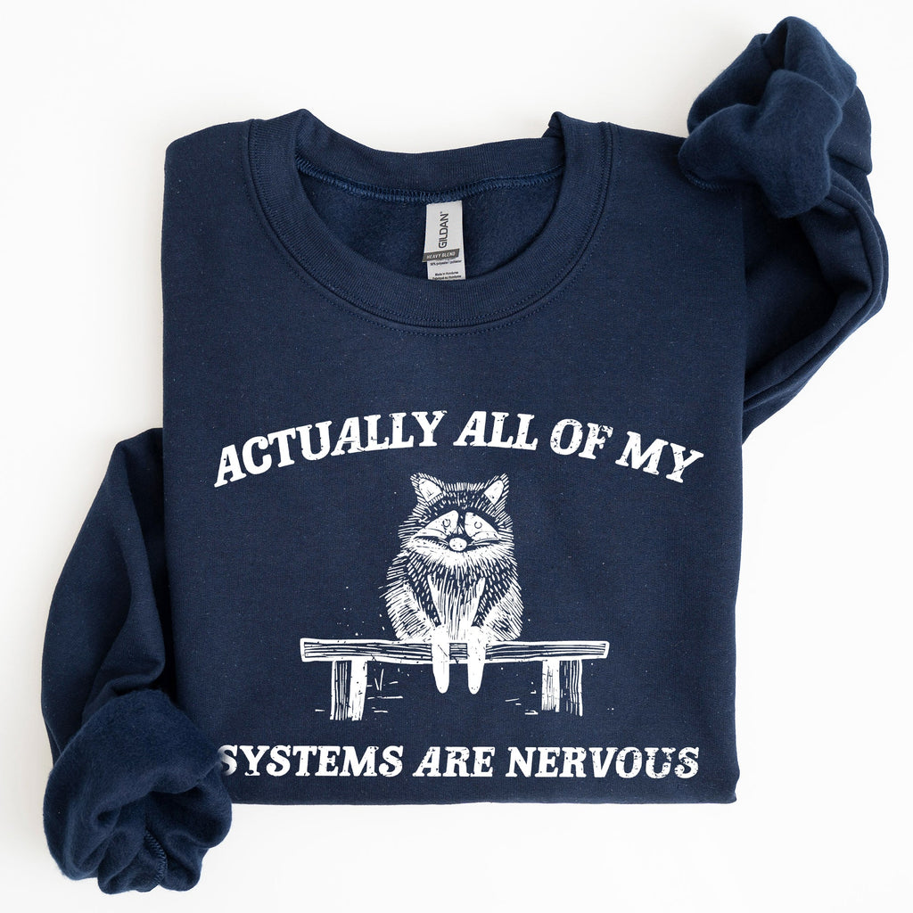 All Of My Systems Are Nervous Anxiety Raccoon Mental Health Expression Sweatshirt