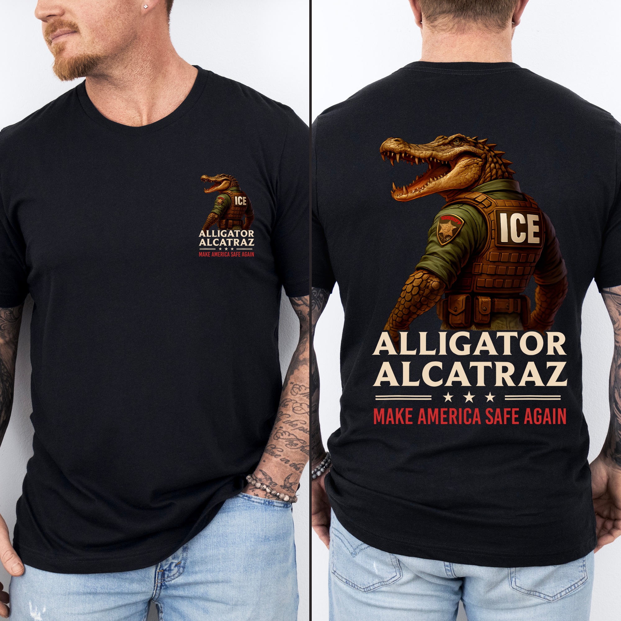 Alligator Alcratraz ICE Florida Everglades Front and Back Retro MAGA Graphic Tee