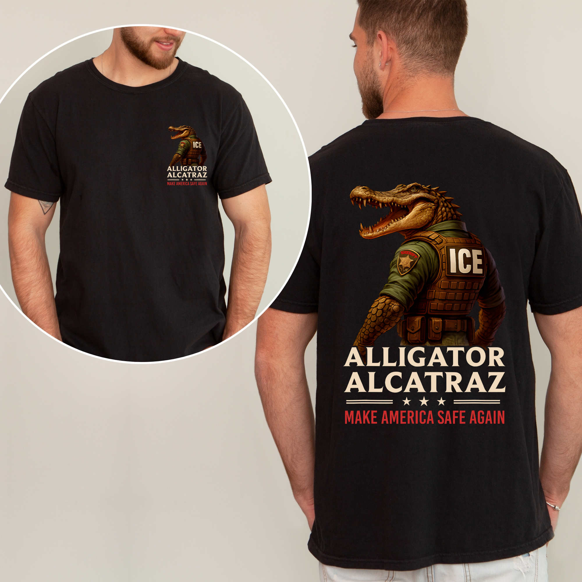 Alligator Alcratraz ICE Florida Everglades Front and Back Retro MAGA Graphic Tee