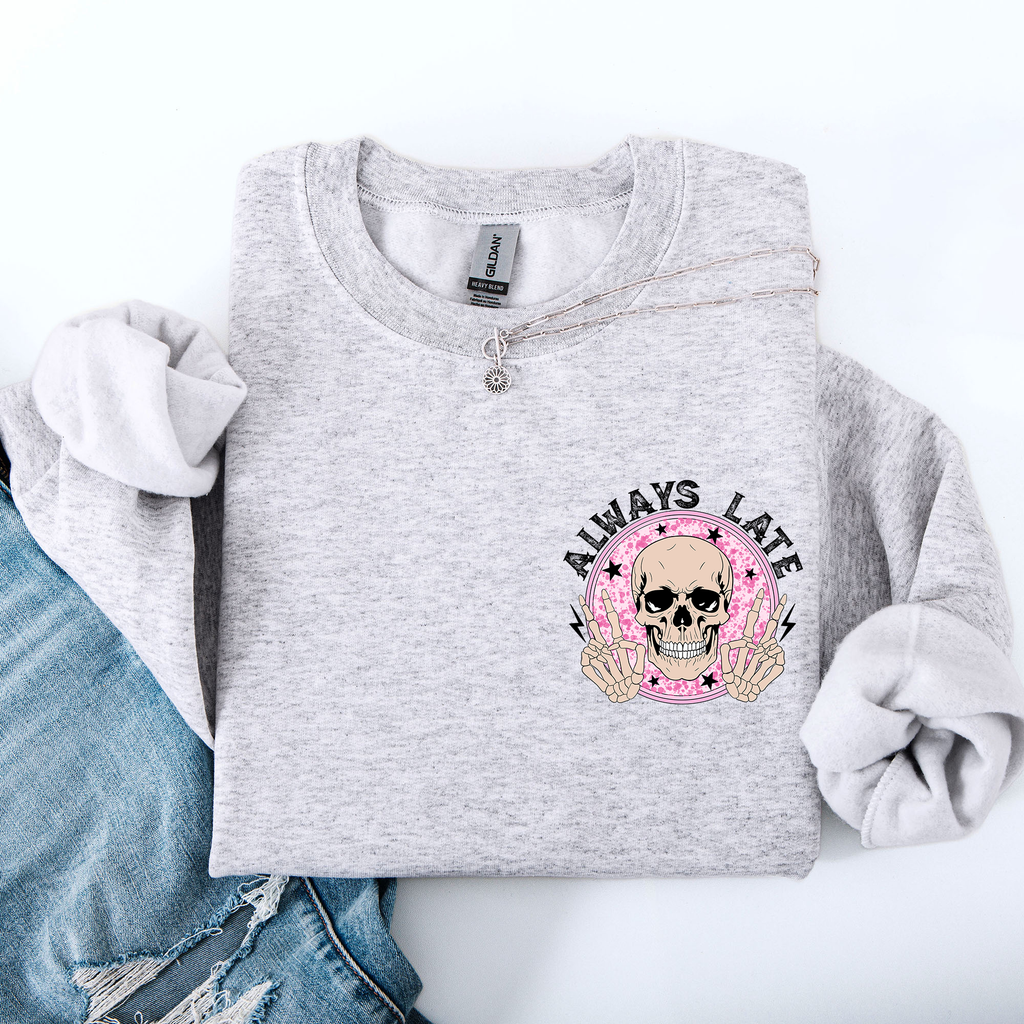 Always Late Skeleton Mood Vibe With A Playful Halloween Spirit And Cozy Pocket Detail Pocket Sweatshirt