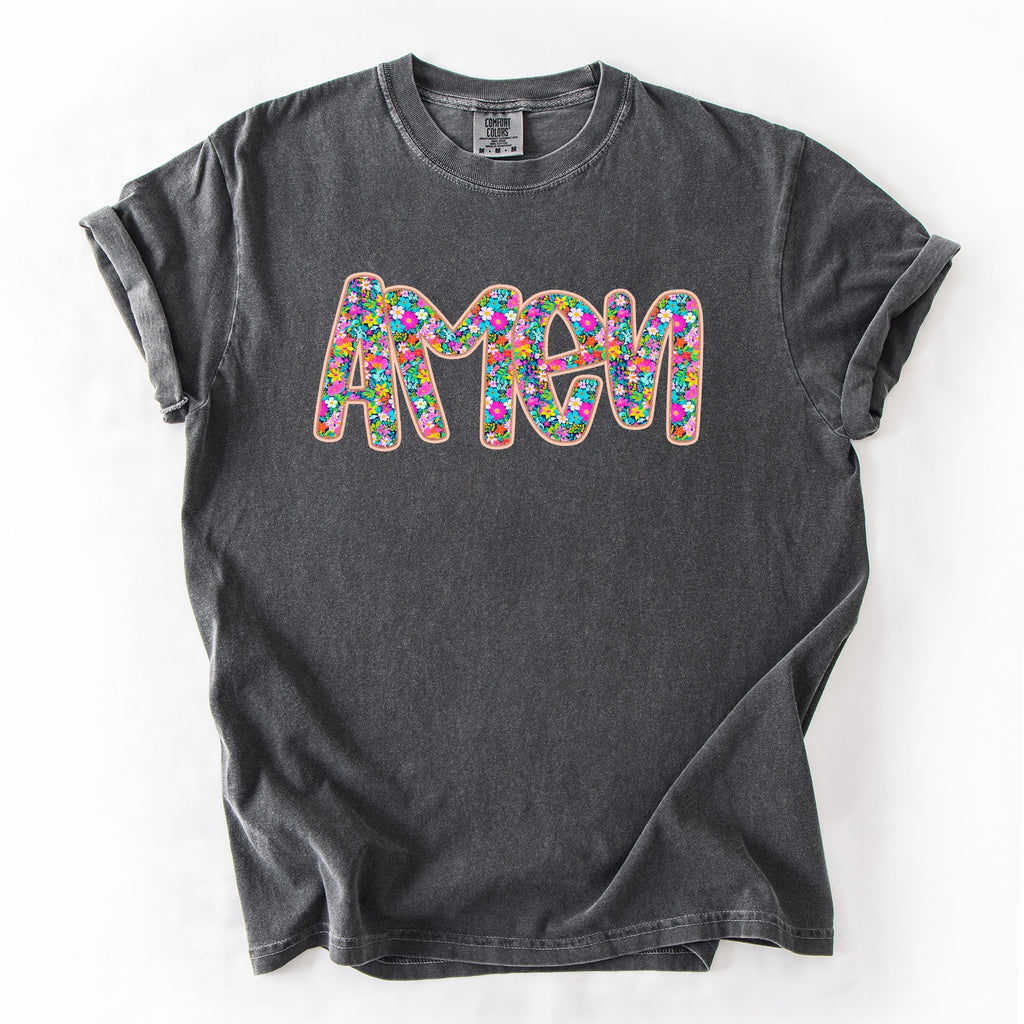 Amen Christian Gospel Faith Floral Flowers Bright Colorful Pastels Comfort Colors Tee