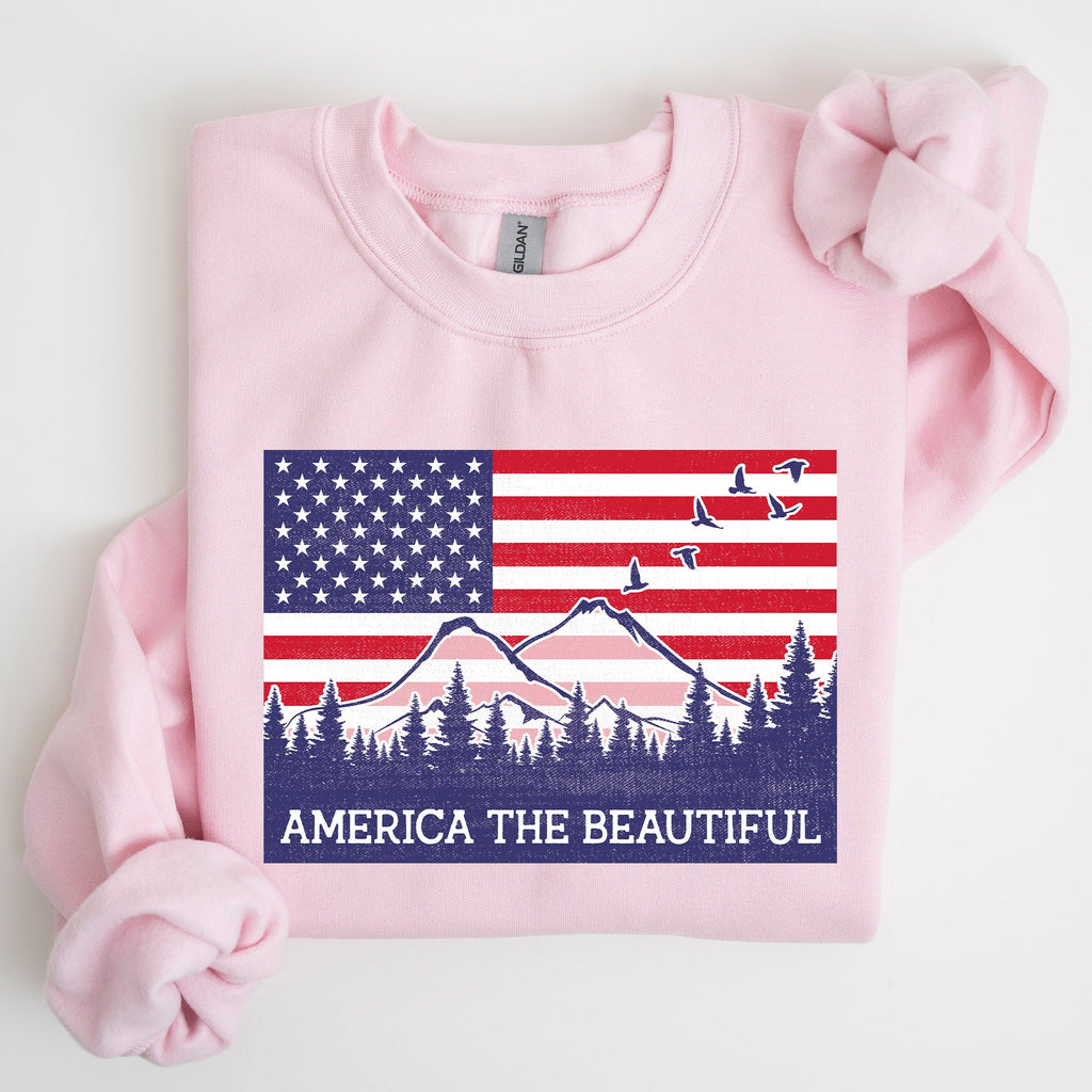 America The Beautiful Flag Mountains Patriotic Scenic Wilderness Outdoor Adventure Sweatshirt