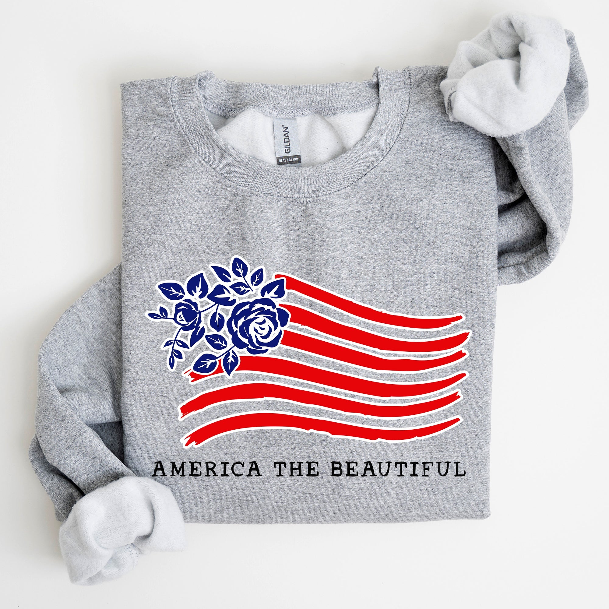 America The Beautiful Flower Flag Patriotic Floral Banner Emblem Design Sweatshirt