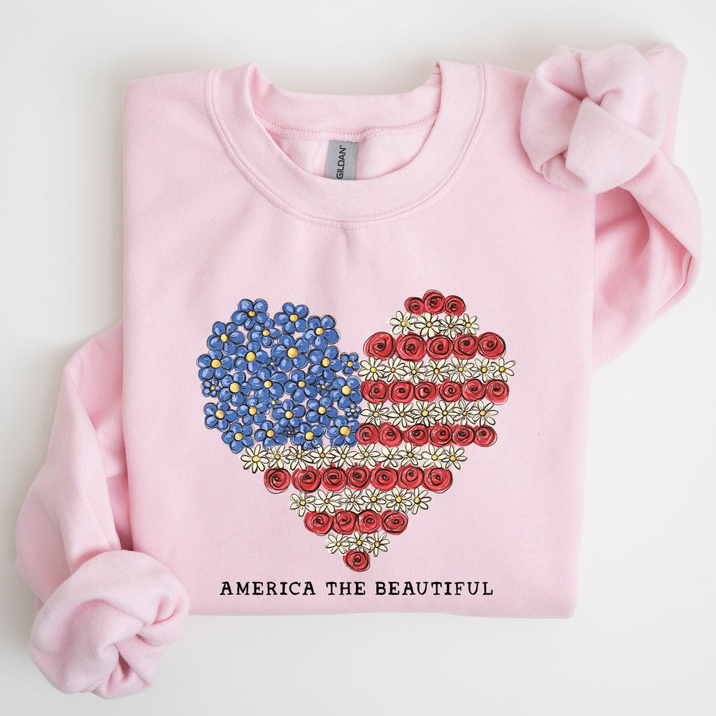 America The Beautiful Flowers Heart Flag American Patriot Floral Motif Sweatshirt