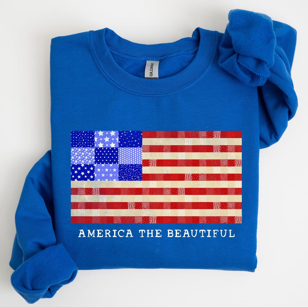 America The Beautiful Patchwork Quilt Flag Patriotic Americana Pride And Honor Sweatshirt