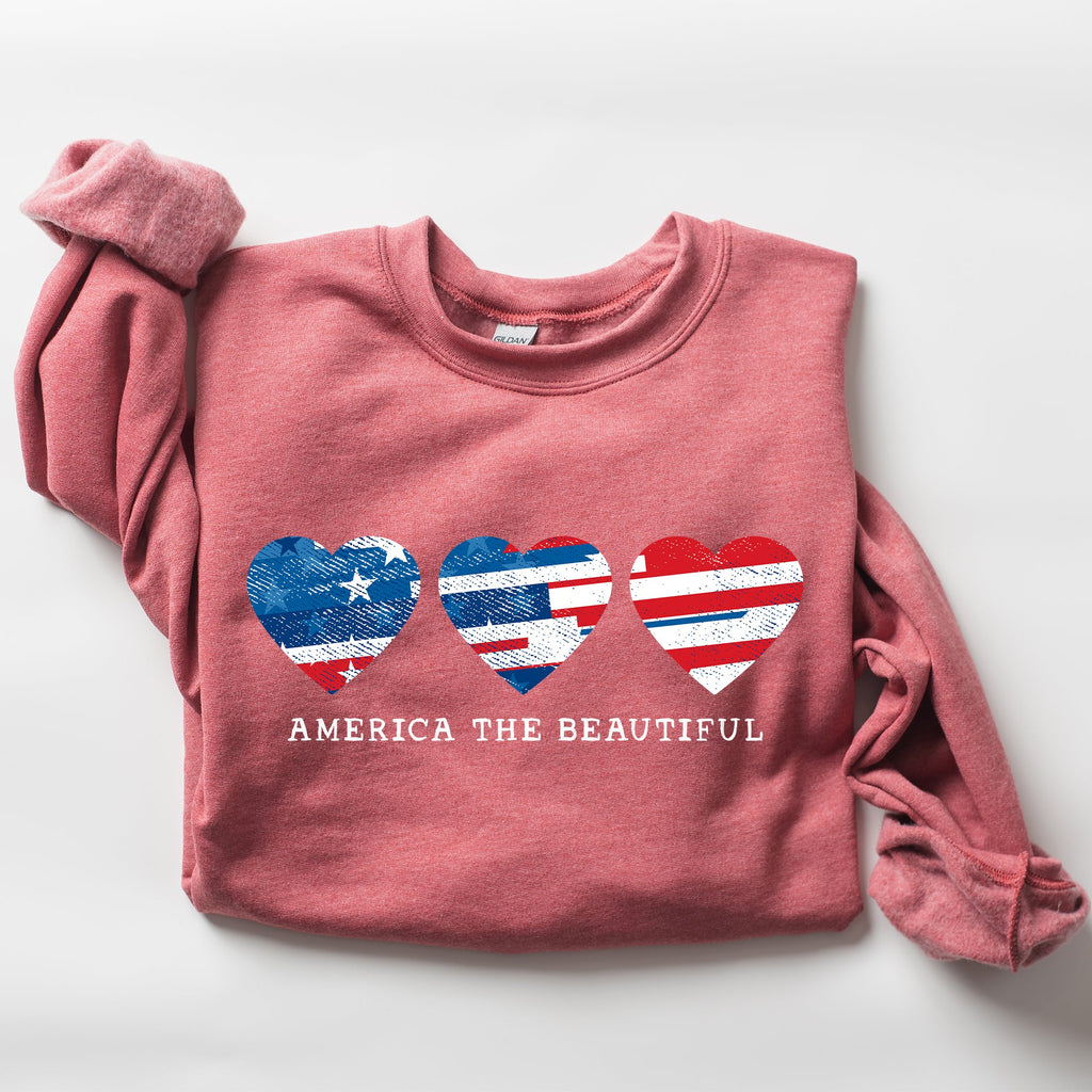America The Beautiful Retro Hearts Patriotic Vintage American Pride Flag Inspired Sweatshirt