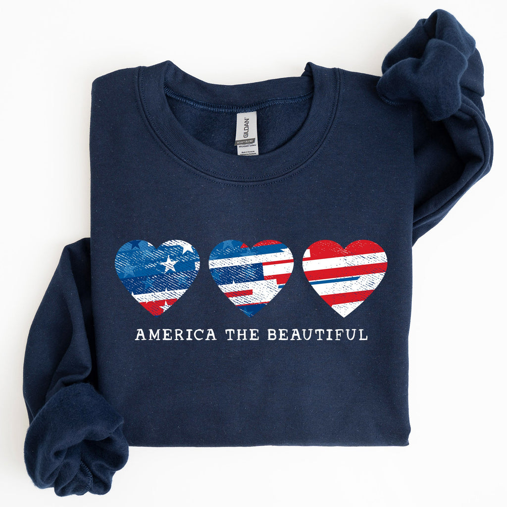 America The Beautiful Retro Hearts Patriotic Vintage American Pride Flag Inspired Sweatshirt