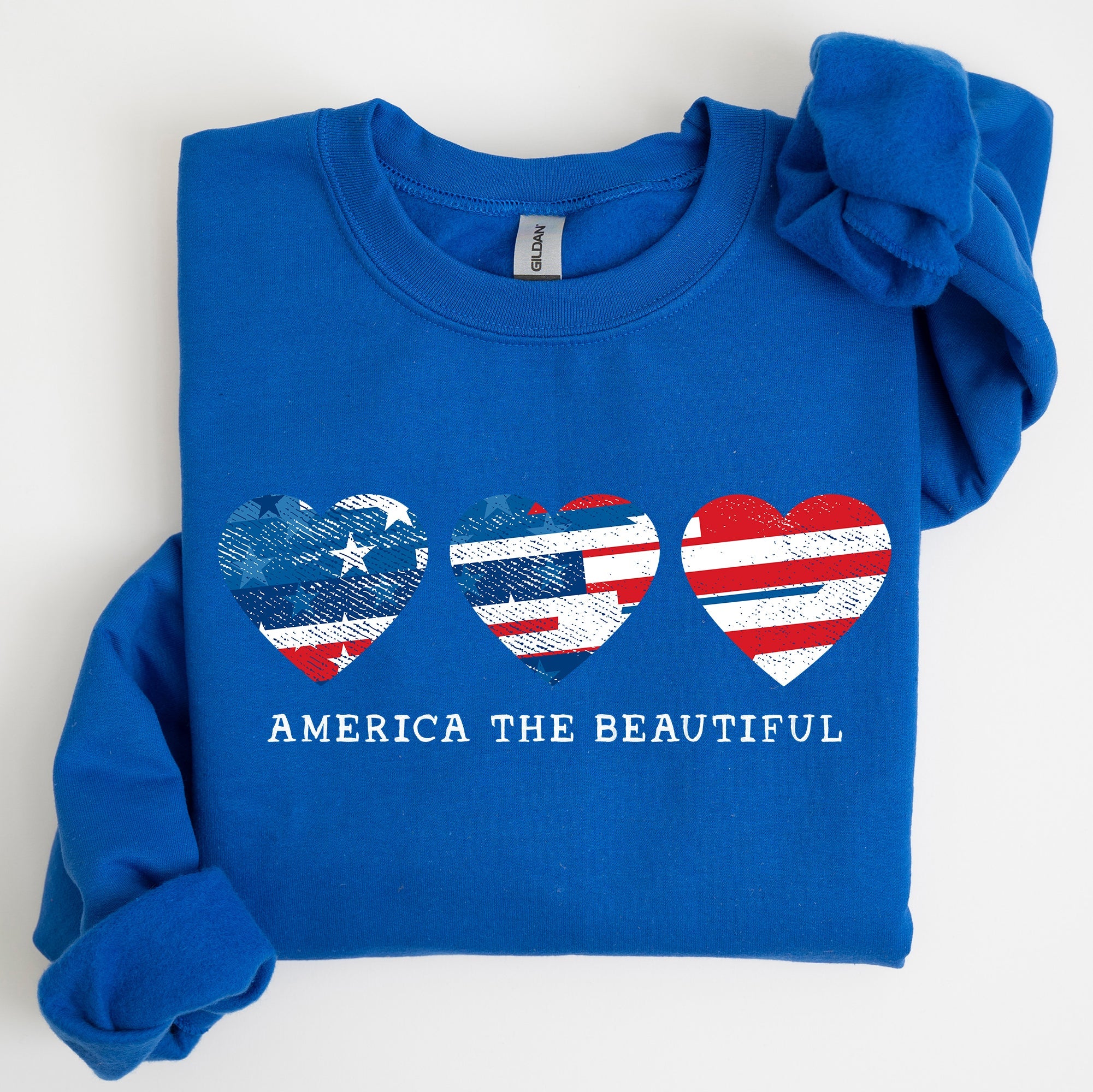 America The Beautiful Retro Hearts Patriotic Vintage American Pride Flag Inspired Sweatshirt