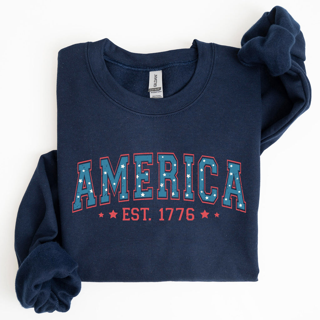 America 1776 Patriotic 4th of July Vintage Graphic Print Across Chest Sweatshirt