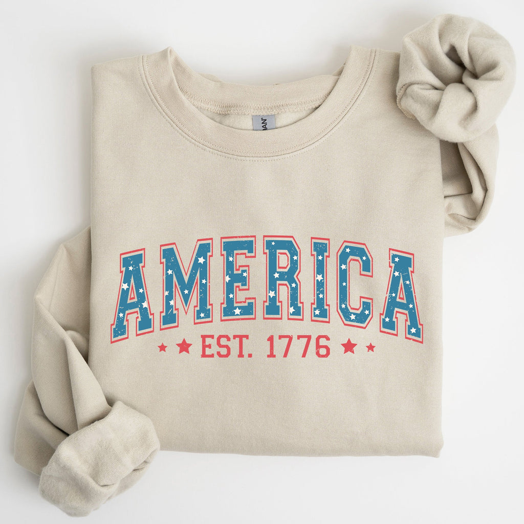 America 1776 Patriotic 4th of July Vintage Graphic Print Across Chest Sweatshirt