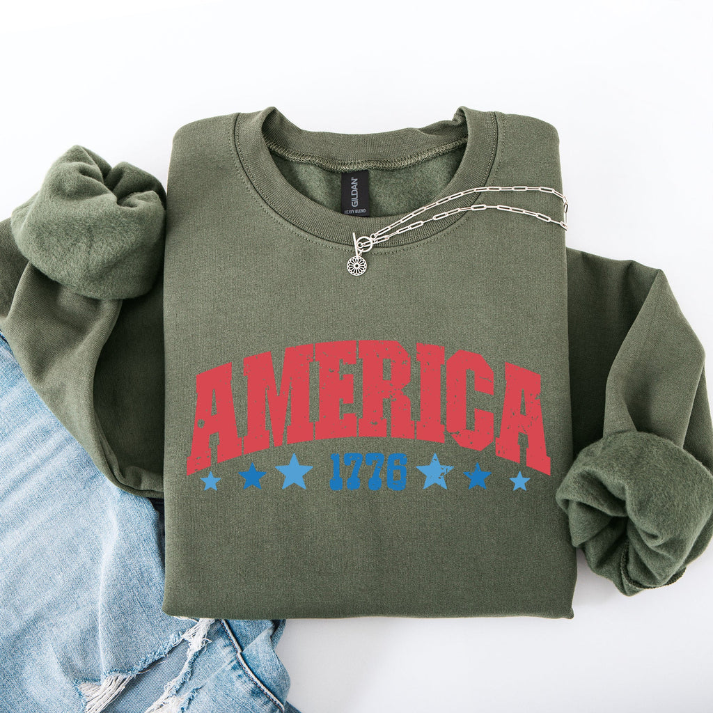 America 1776 Varsity Patriotic USA Fourth Of July Insignia Emblem Graphic Sweatshirt