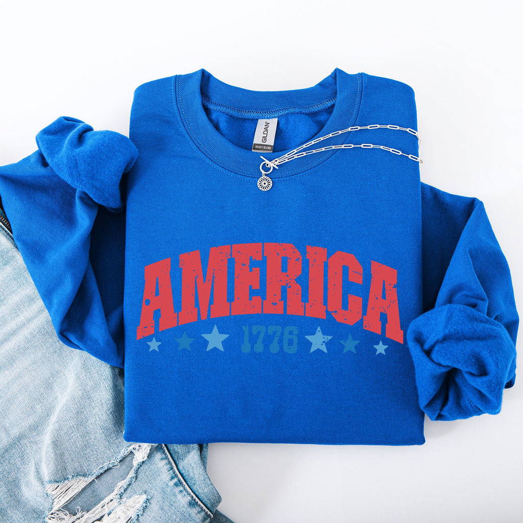 America 1776 Varsity Patriotic USA Fourth Of July Insignia Emblem Graphic Sweatshirt
