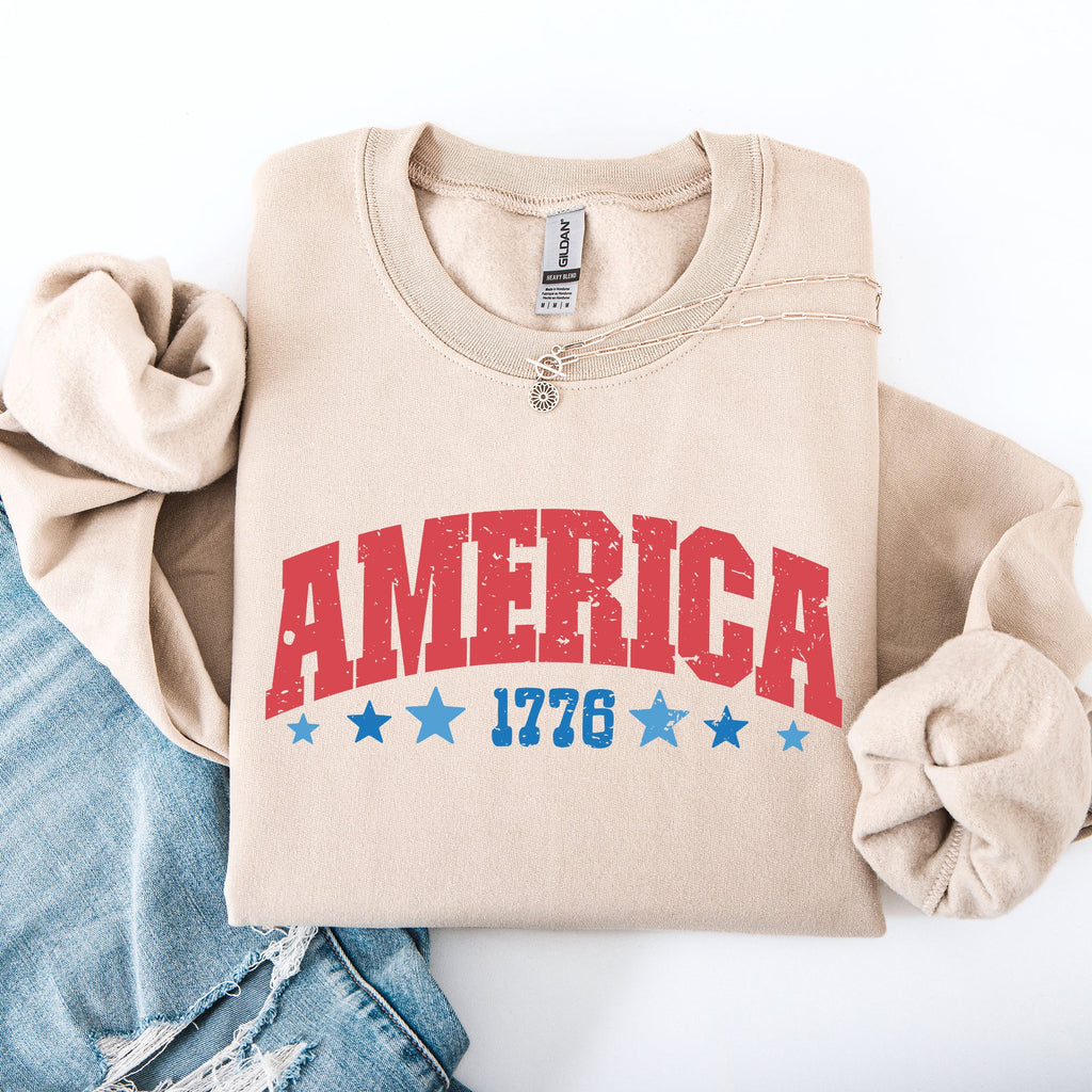 America 1776 Varsity Patriotic USA Fourth Of July Insignia Emblem Graphic Sweatshirt