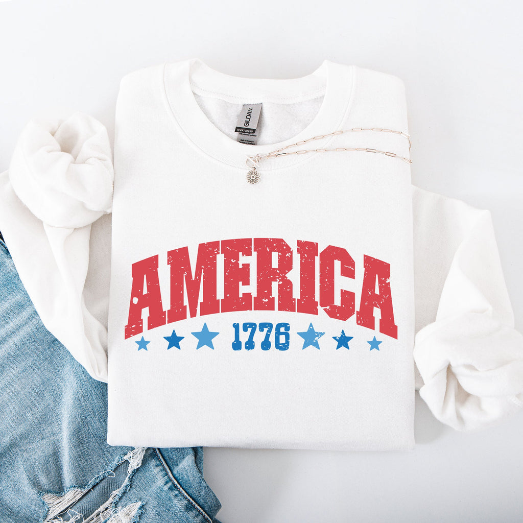 America 1776 Varsity Patriotic USA Fourth Of July Insignia Emblem Graphic Sweatshirt