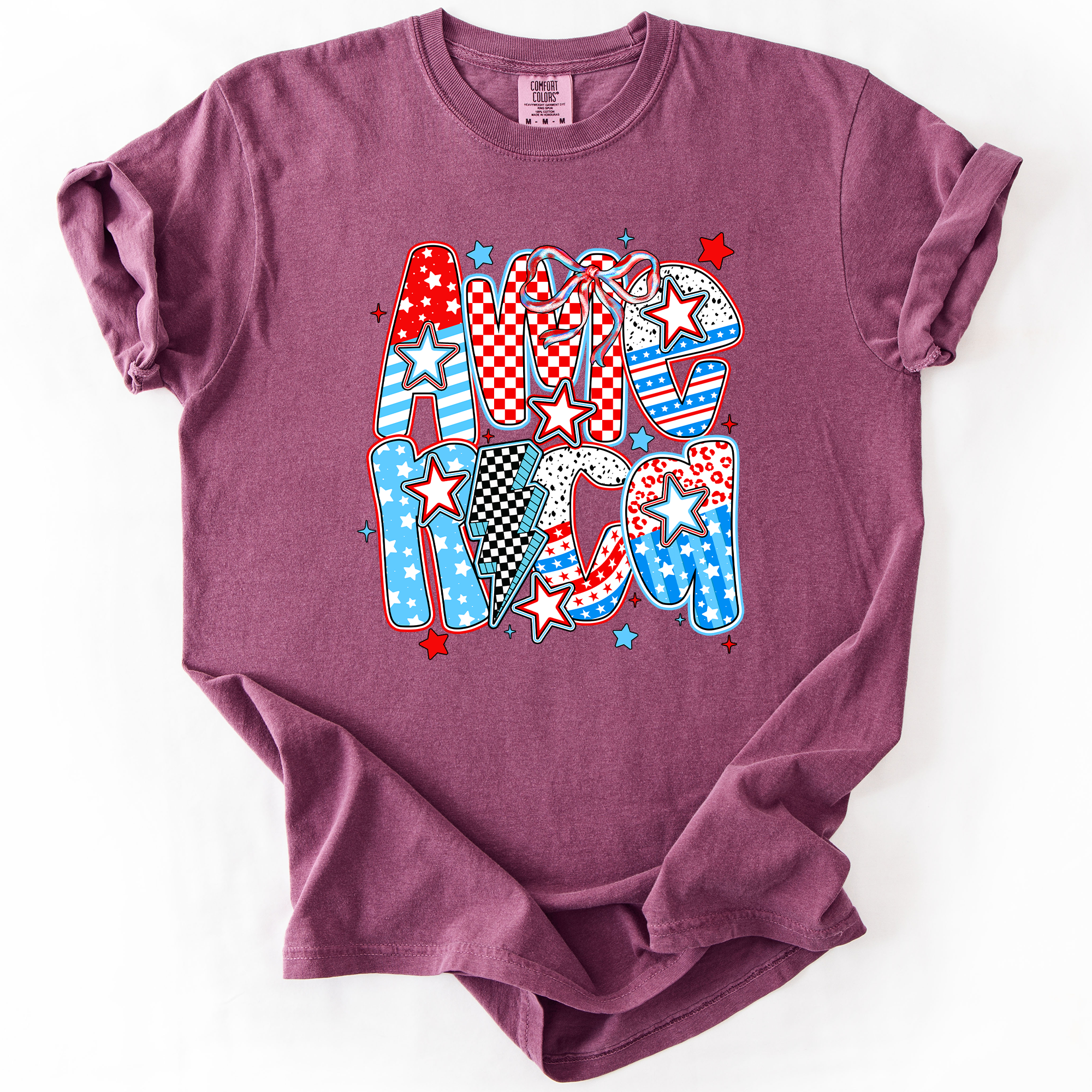 Colorful American Patriotism USA Fourth Of July Celebration Bold Flag Inspired Comfort Colors Tee