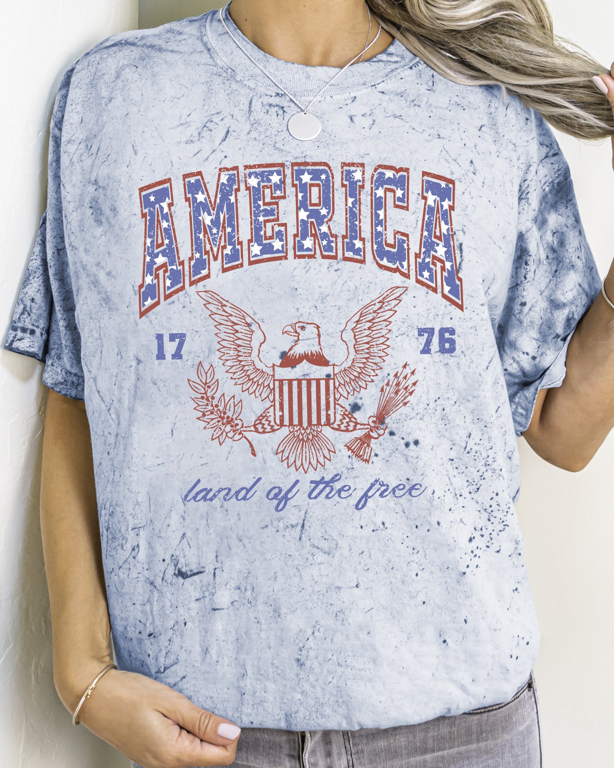 America Land Of The Free Eagle 1776 Independence Day Stars Stripes Patriotic Color Blast Comfort Colors Tee