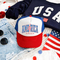 America Lightning Bolt Patriotic Flag Emblem Proud Freedom Edition Snapback Trucker Hat