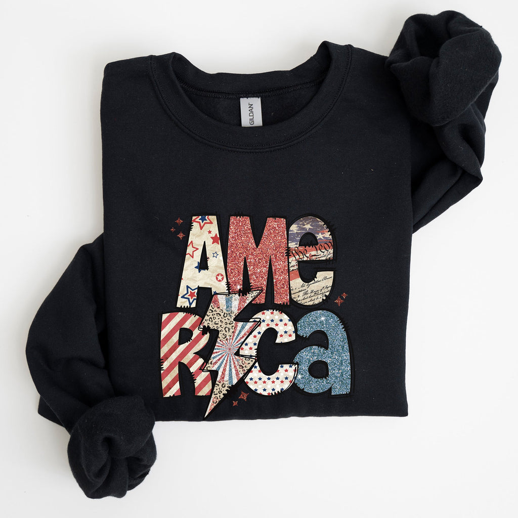 America Patriot Lightning Bolt Patch Graphic In Bold Patriotic Style Sweatshirt