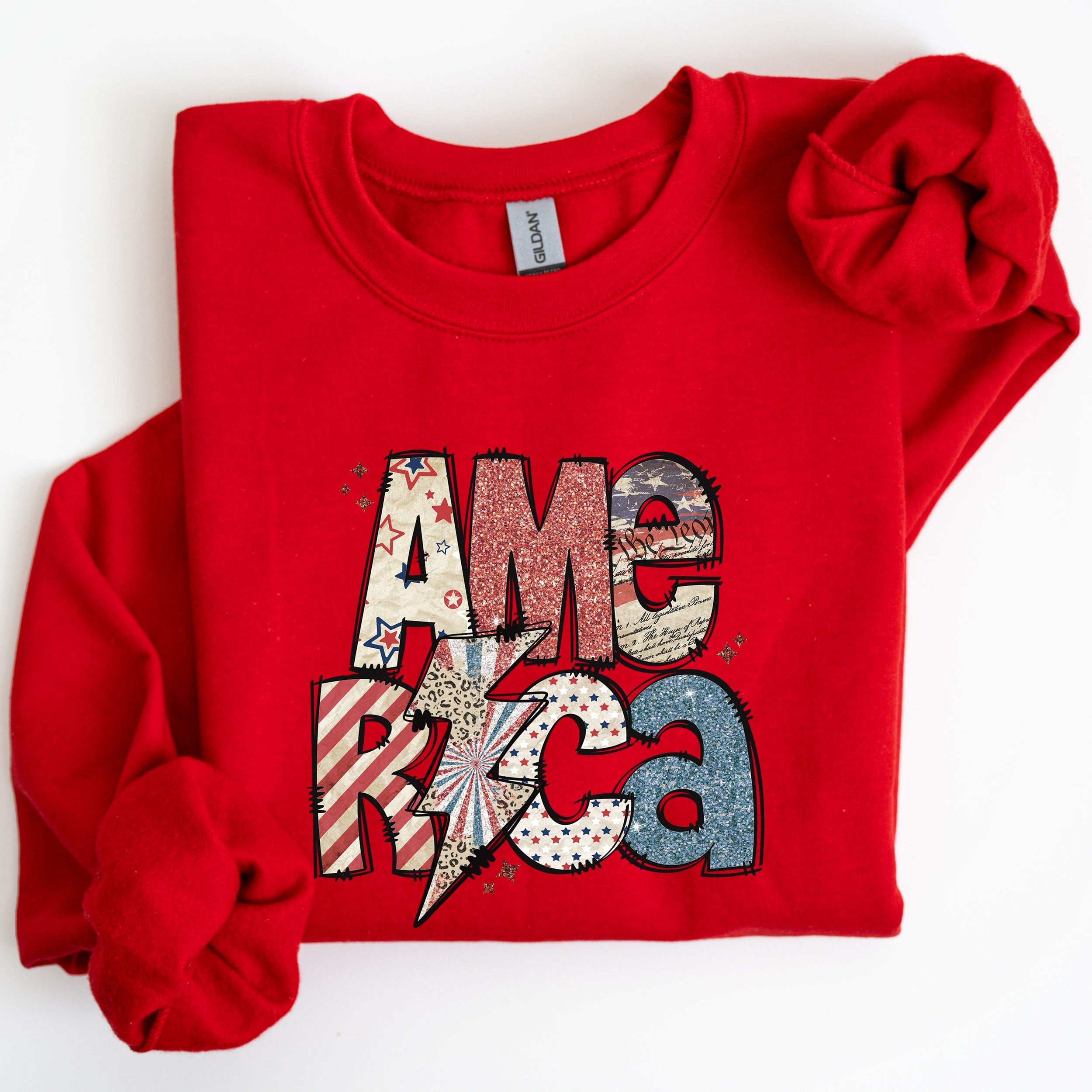America Patriot Lightning Bolt Patch Graphic In Bold Patriotic Style Sweatshirt